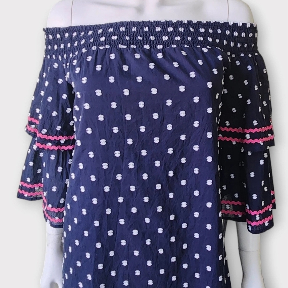 Sail to Sable Navy and Pink Off-Shoulder Mini Dress M - Picture 3 of 6